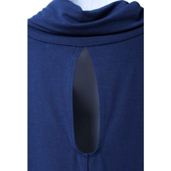 ECOSKIN Blue Cowl Neck Cold Shoulder Keyhole Back Blouson Dress Size Small - Picture 4 of 4